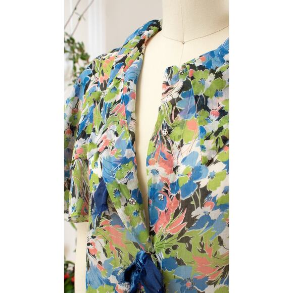 Vintage 1930s Tea Dress 30s Floral Cotton Voile Maxi Art Deco Summer Lawn Dress - Picture 12 of 12